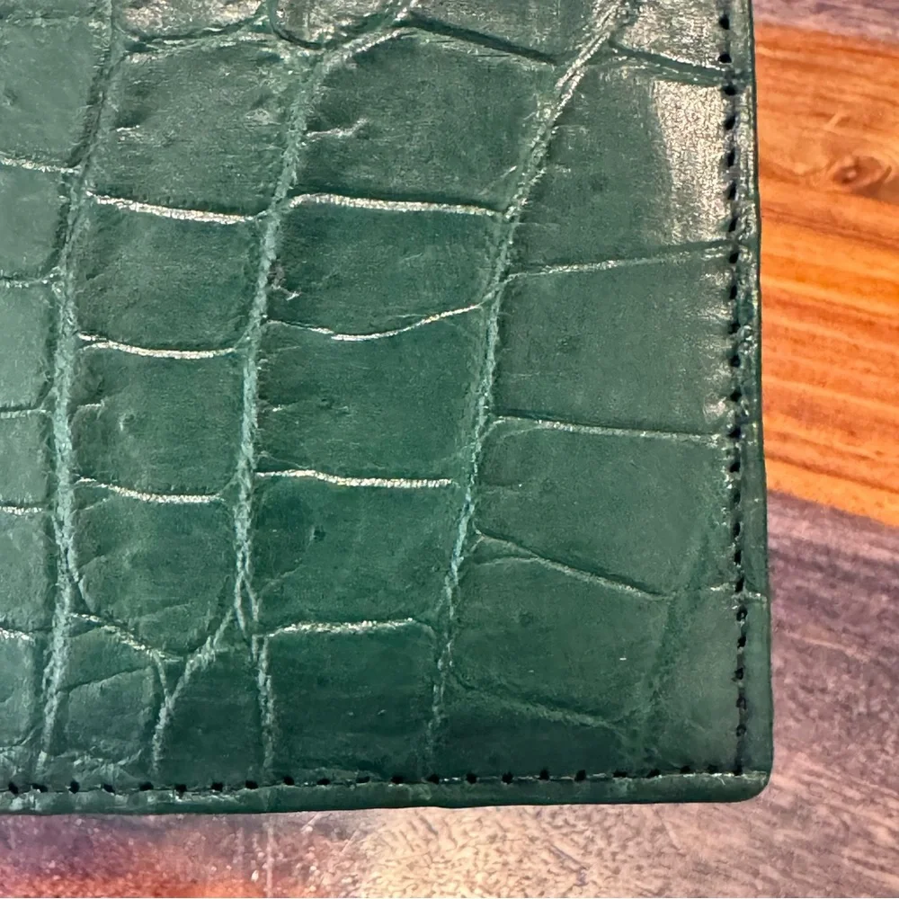 Genuine Croc Leather Wallet Dark Olive Color